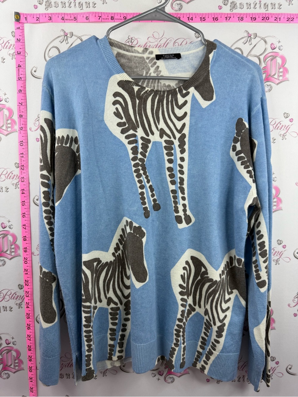 PARFOIS wool sweater Brand Blue Zebra-Print Crewneck Sweater